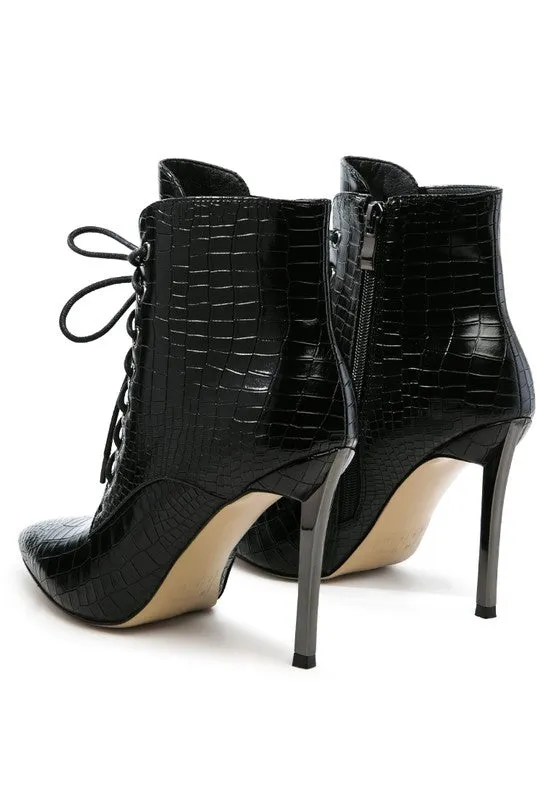Croc Lace Up Stiletto Boots