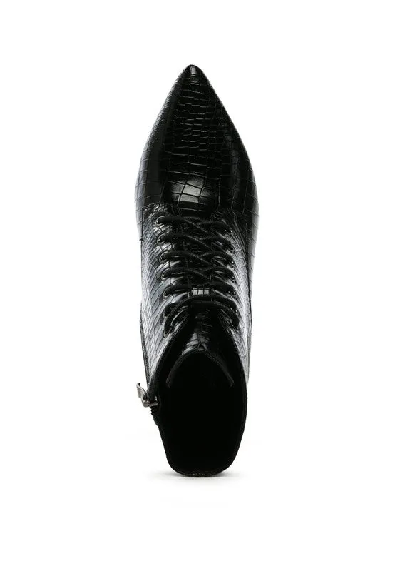 Croc Lace Up Stiletto Boots