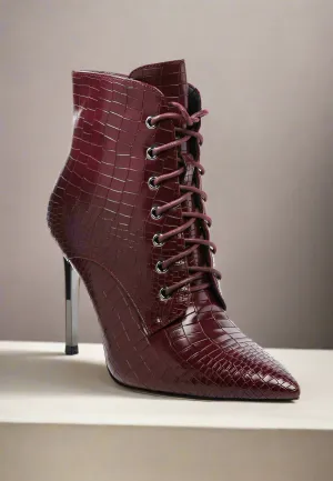 Croc Lace Up Stiletto Boots