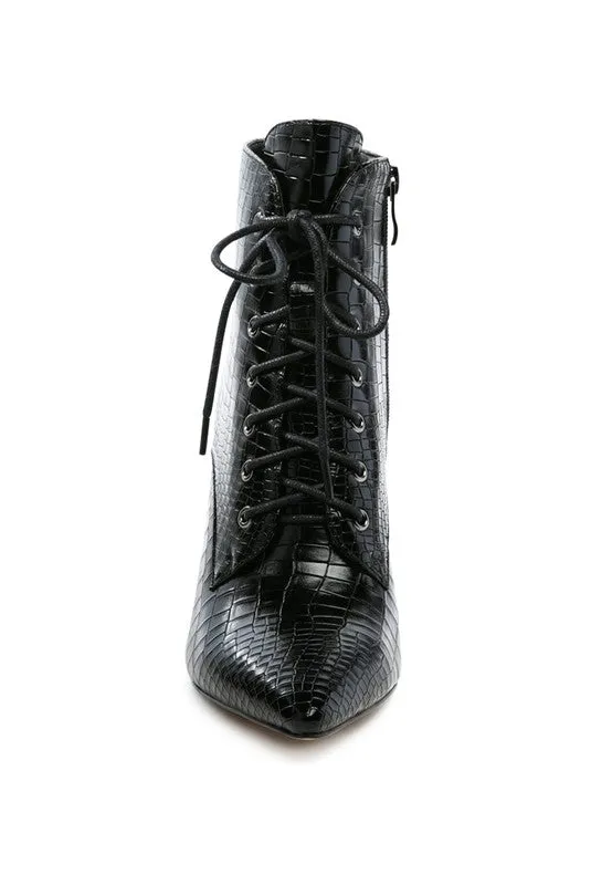 Croc Lace Up Stiletto Boots
