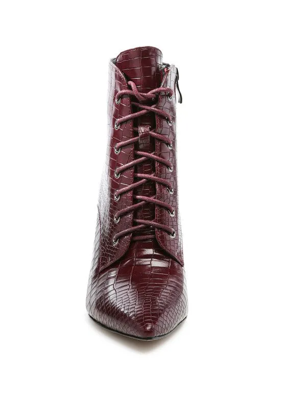 Croc Lace Up Stiletto Boots