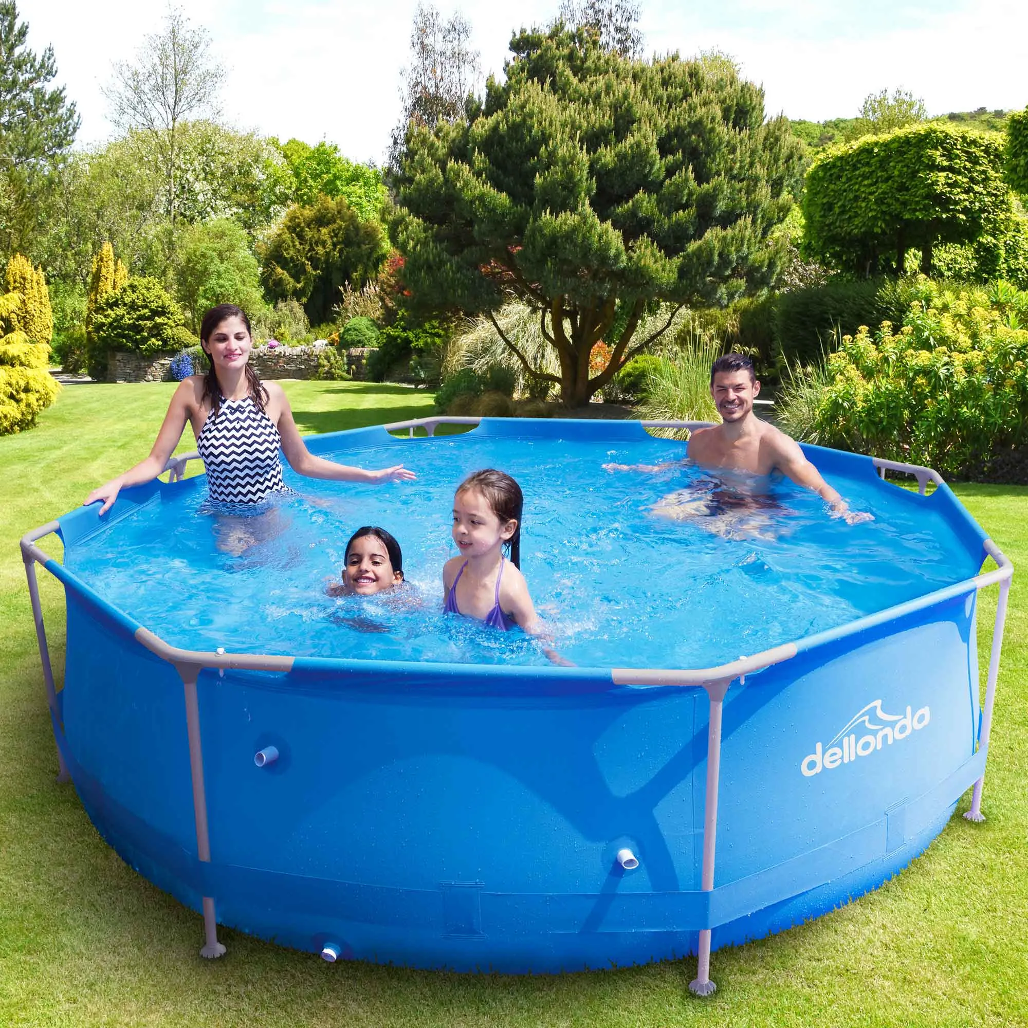 Dellonda 10ft Steel Frame Swimming Pool Round with Filter Pump, Blue - DL19