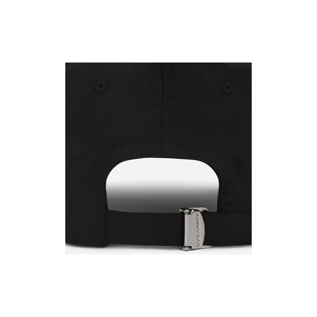 DOLCE  & GABBANA COTTON BASEBALL CAP WITH BRANDED TAG BLACK