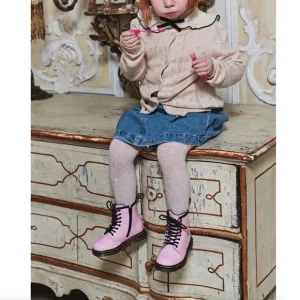 Dr. Martens Toddler 1460 Patent Leather Lace Up Boots in Pale Pink Size 9