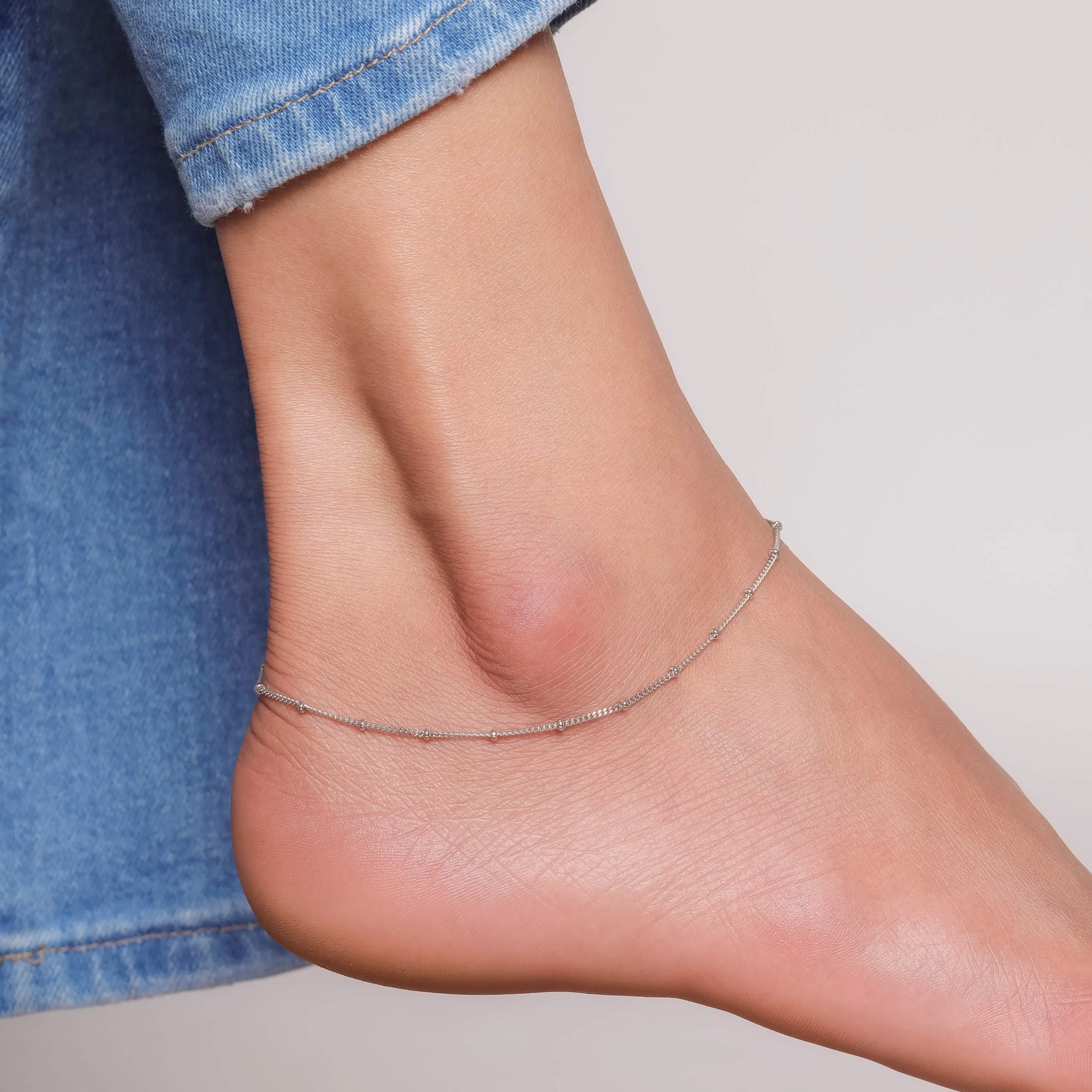Durable daily silver beads anklet
