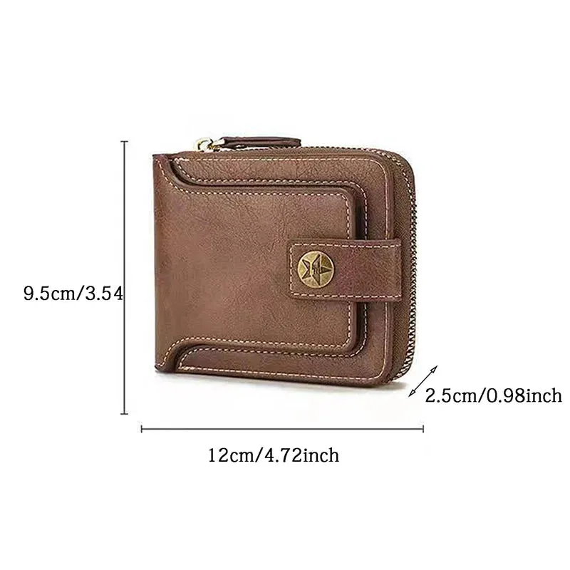Durable PU Leather Men's Short Zipper Wallet