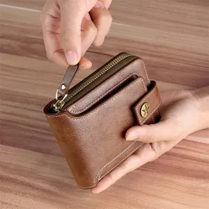 Durable PU Leather Men's Short Zipper Wallet