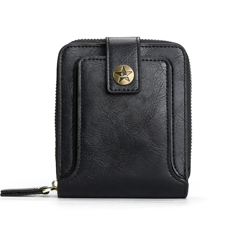 Durable PU Leather Men's Short Zipper Wallet