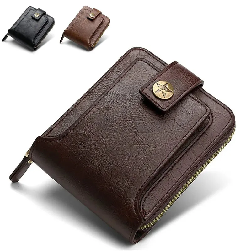 Durable PU Leather Men's Short Zipper Wallet