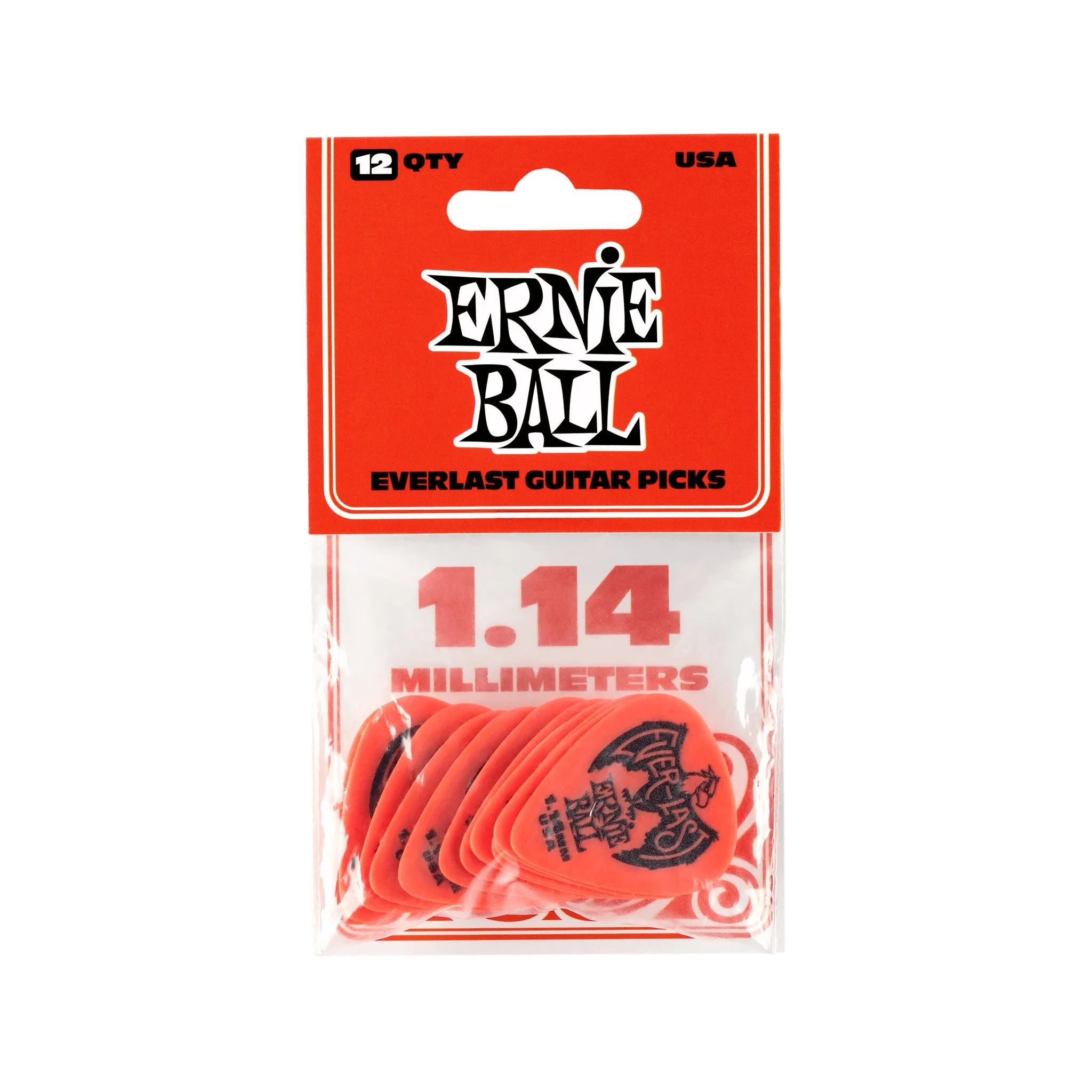 Ernie Ball Everlast Delrin 1.14mm Guitar Picks, Red, 12-Pack