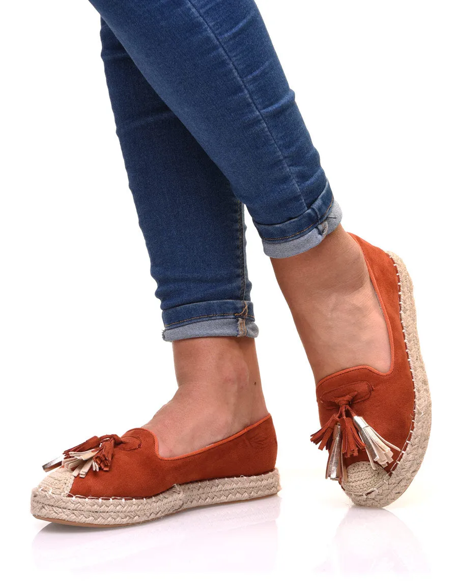 Espadrilles orange en suédine à pompons