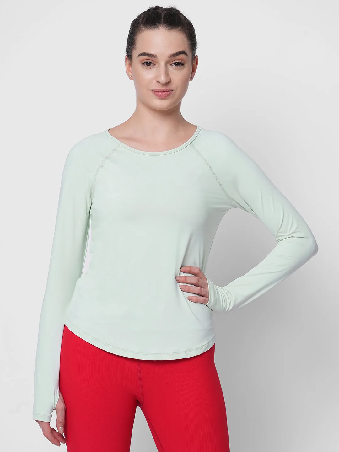 Fitkin women anti-odor mint green reglan long sleeve tshirt