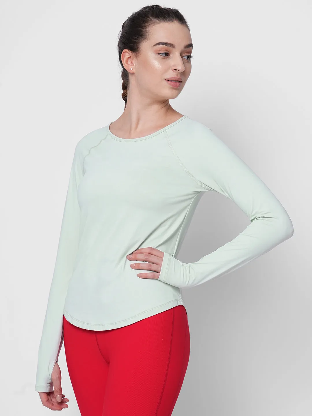 Fitkin women anti-odor mint green reglan long sleeve tshirt