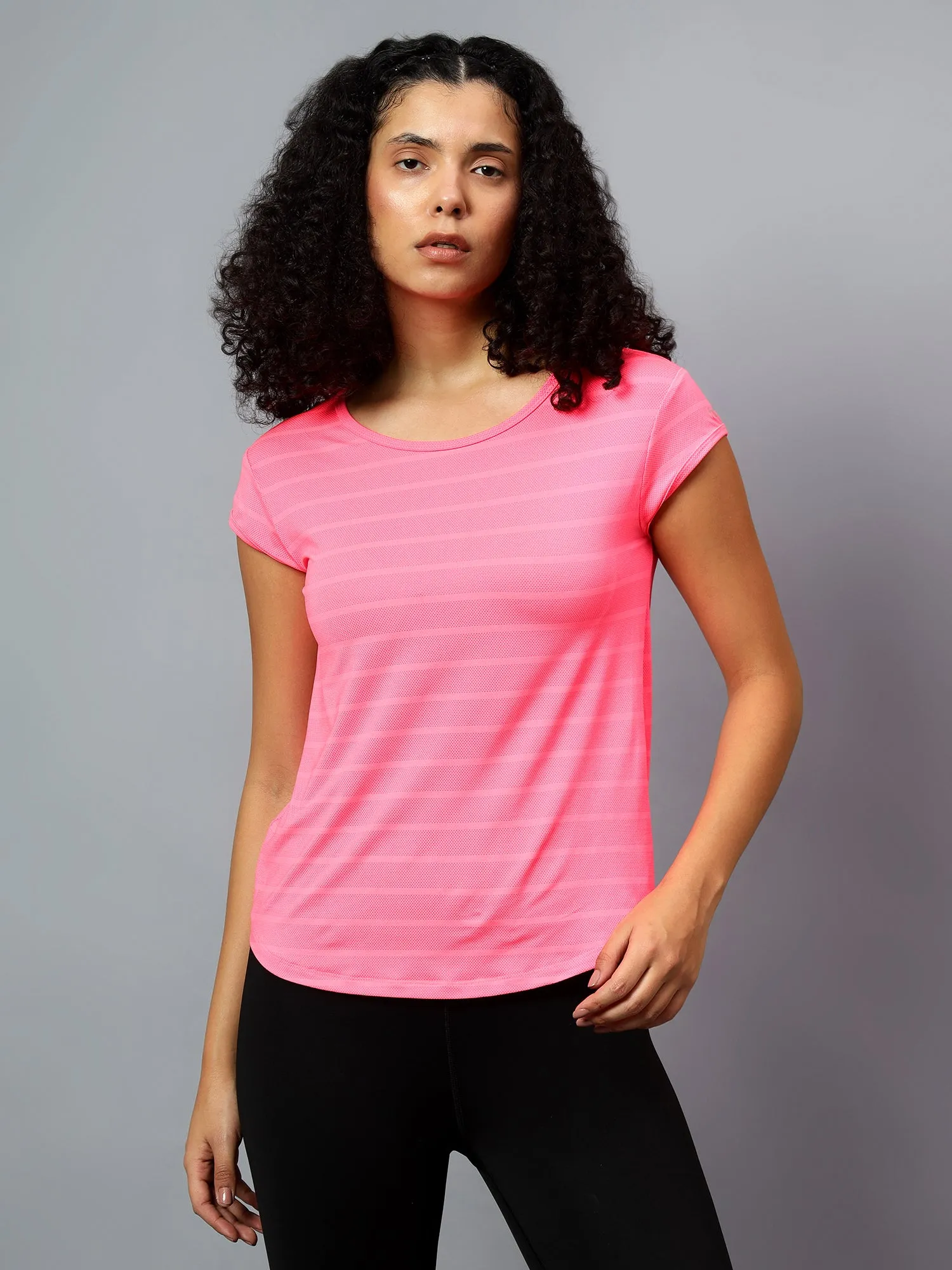 Fitkin Women's Neon Pink Short Sleeve Active Tshirt