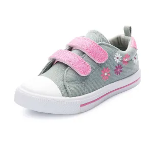 Floral Pattern Pink Velcro Strap Gray Sneakers