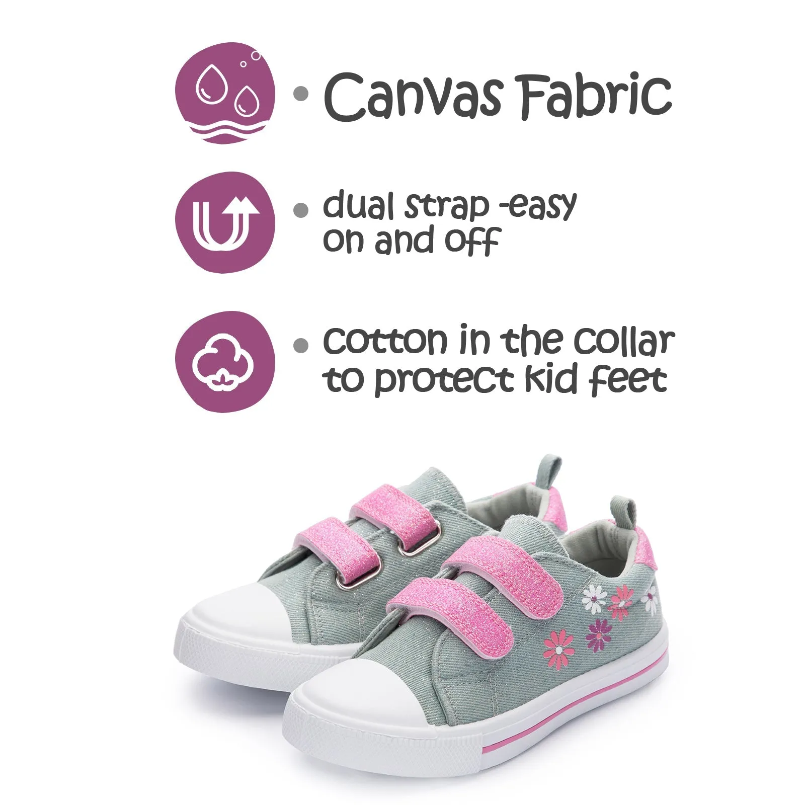 Floral Pattern Pink Velcro Strap Gray Sneakers