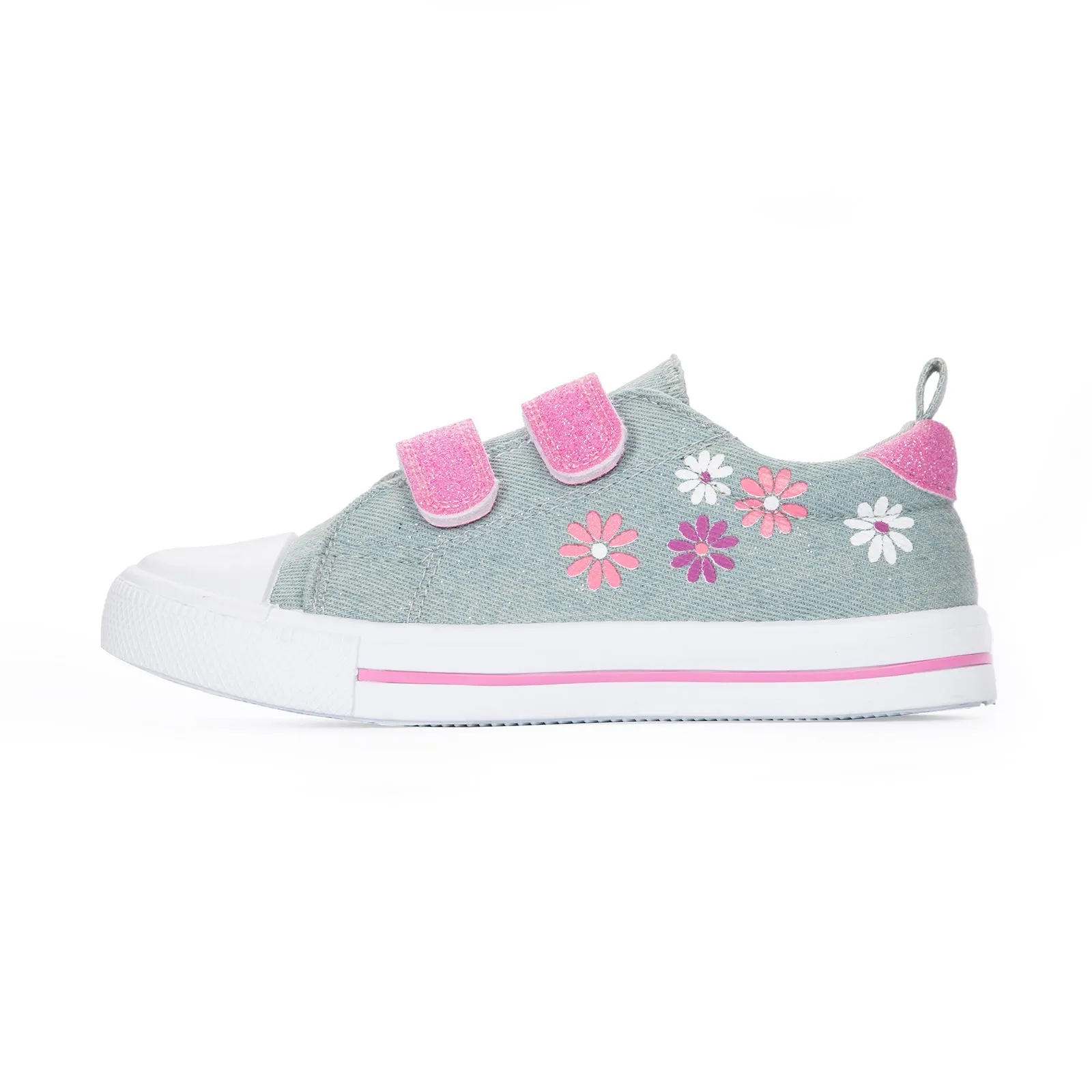 Floral Pattern Pink Velcro Strap Gray Sneakers