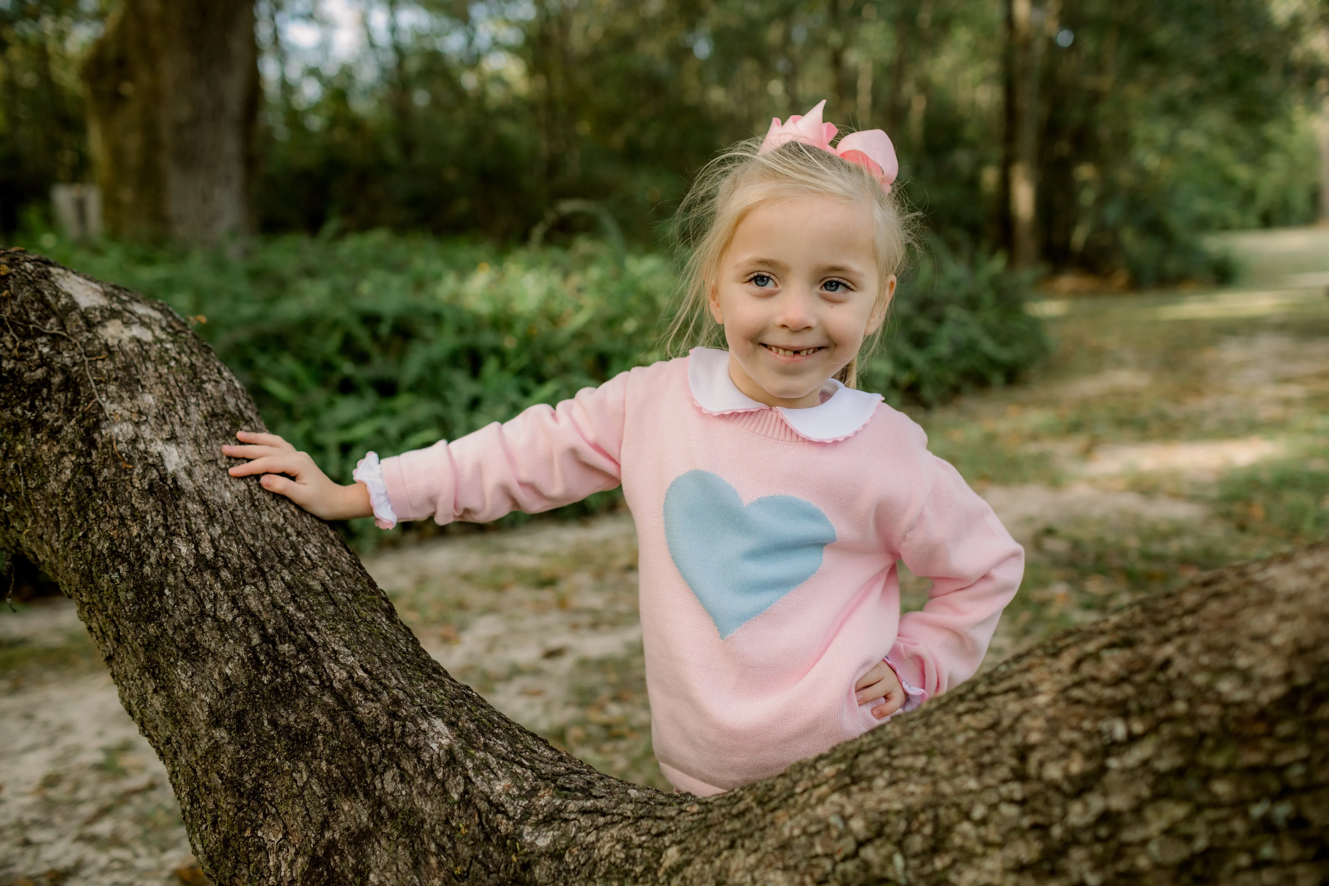 Girls Pink Sweater with Blue Heart