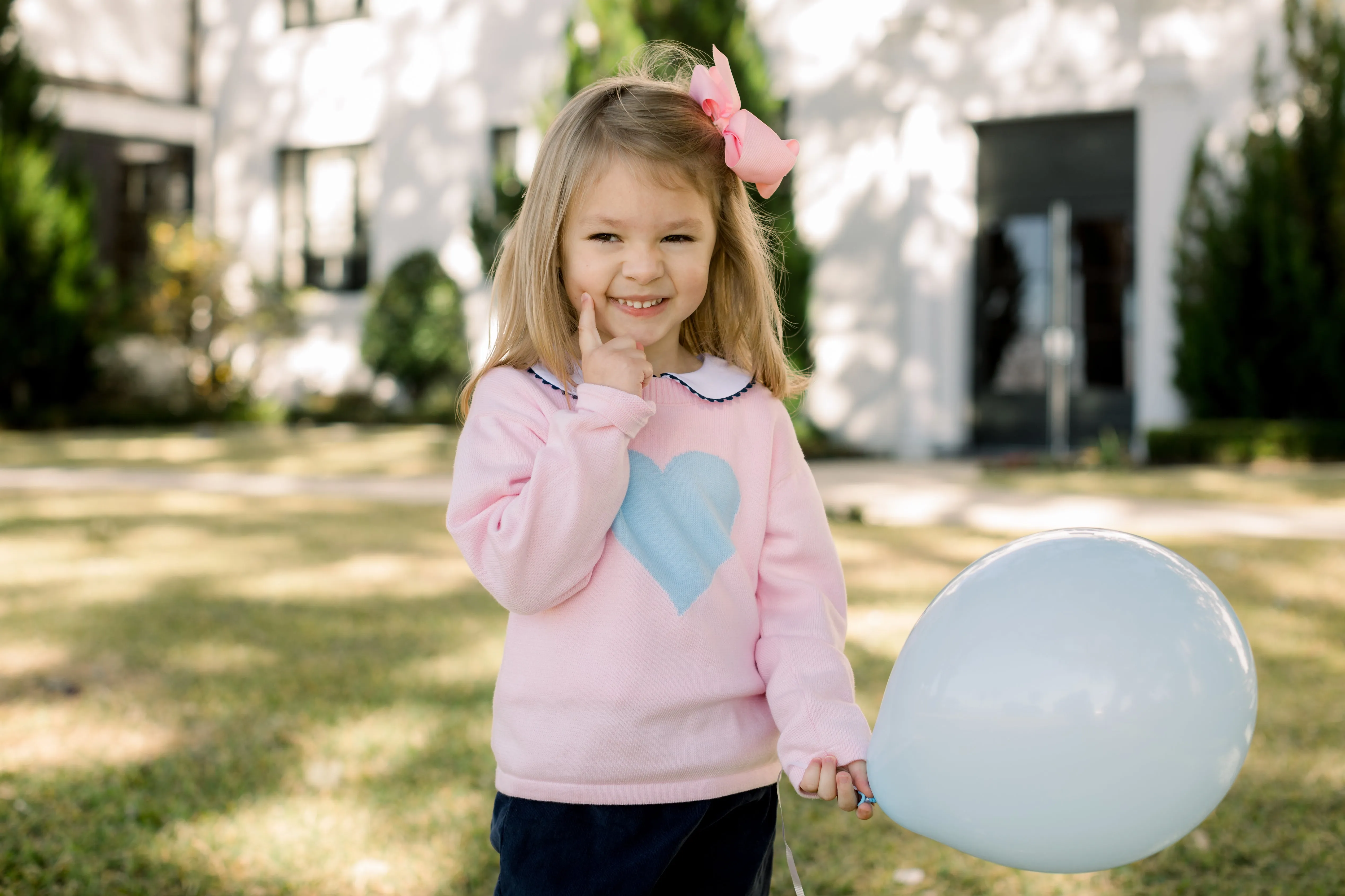 Girls Pink Sweater with Blue Heart