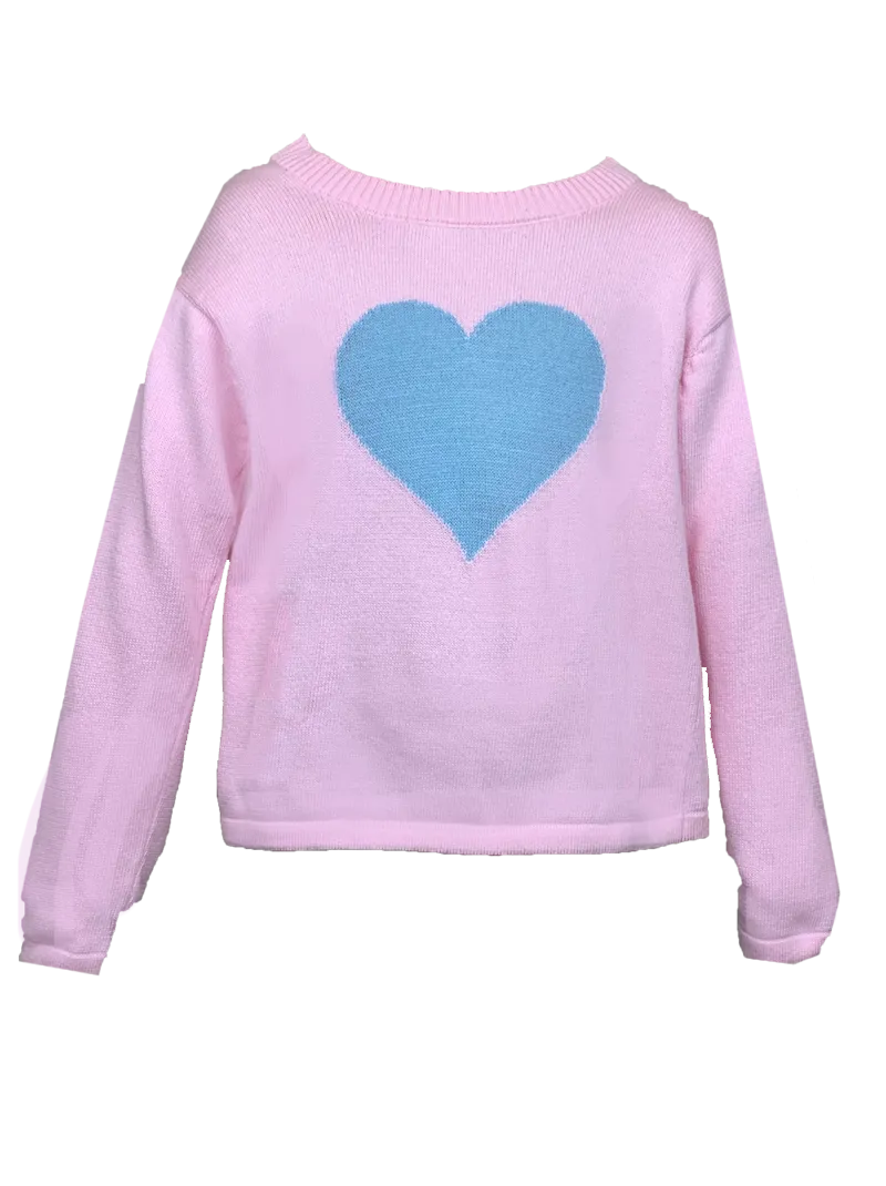 Girls Pink Sweater with Blue Heart