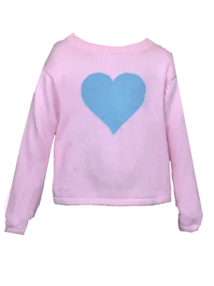 Girls Pink Sweater with Blue Heart