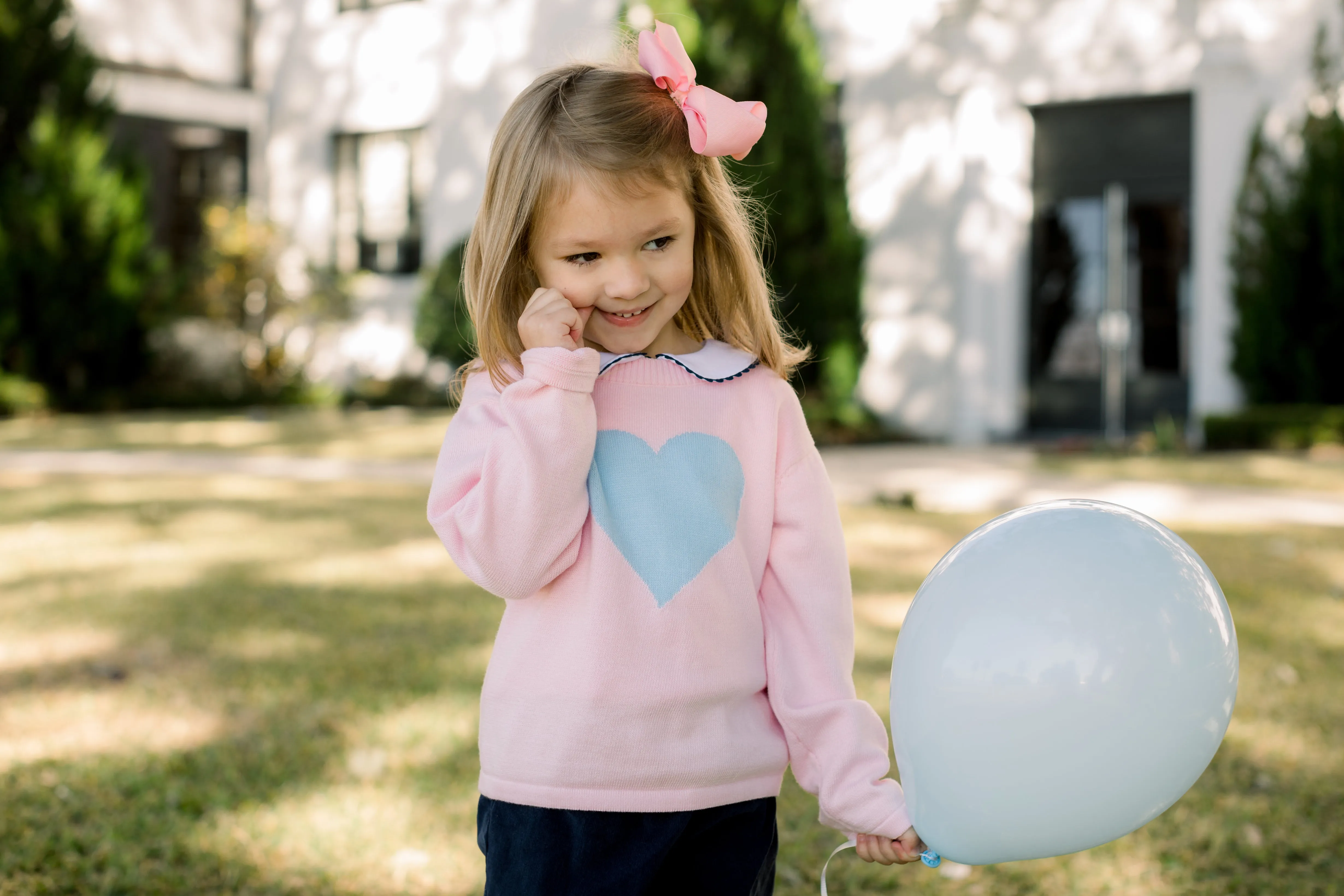 Girls Pink Sweater with Blue Heart