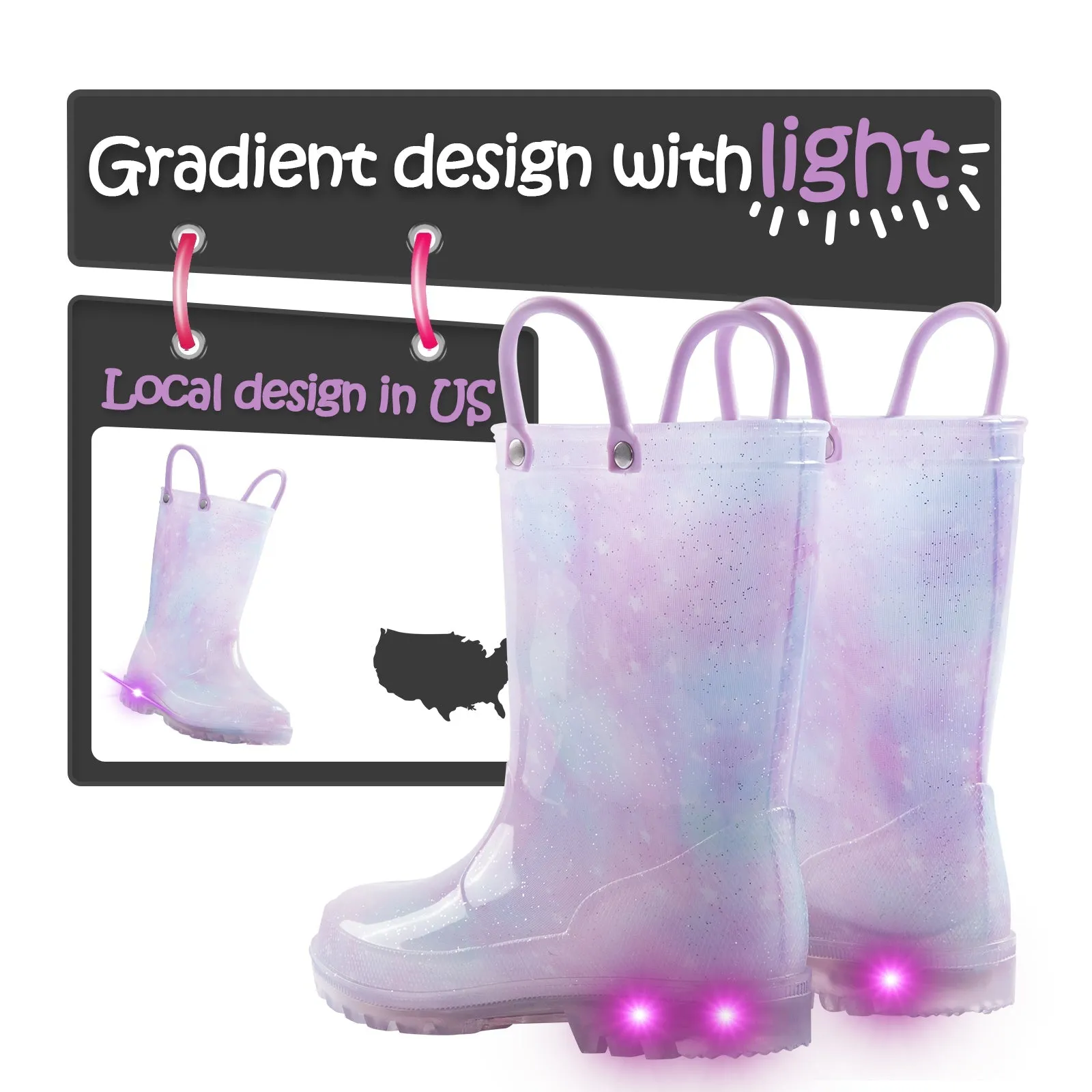 Gradient Glitter Kids Rain Boots