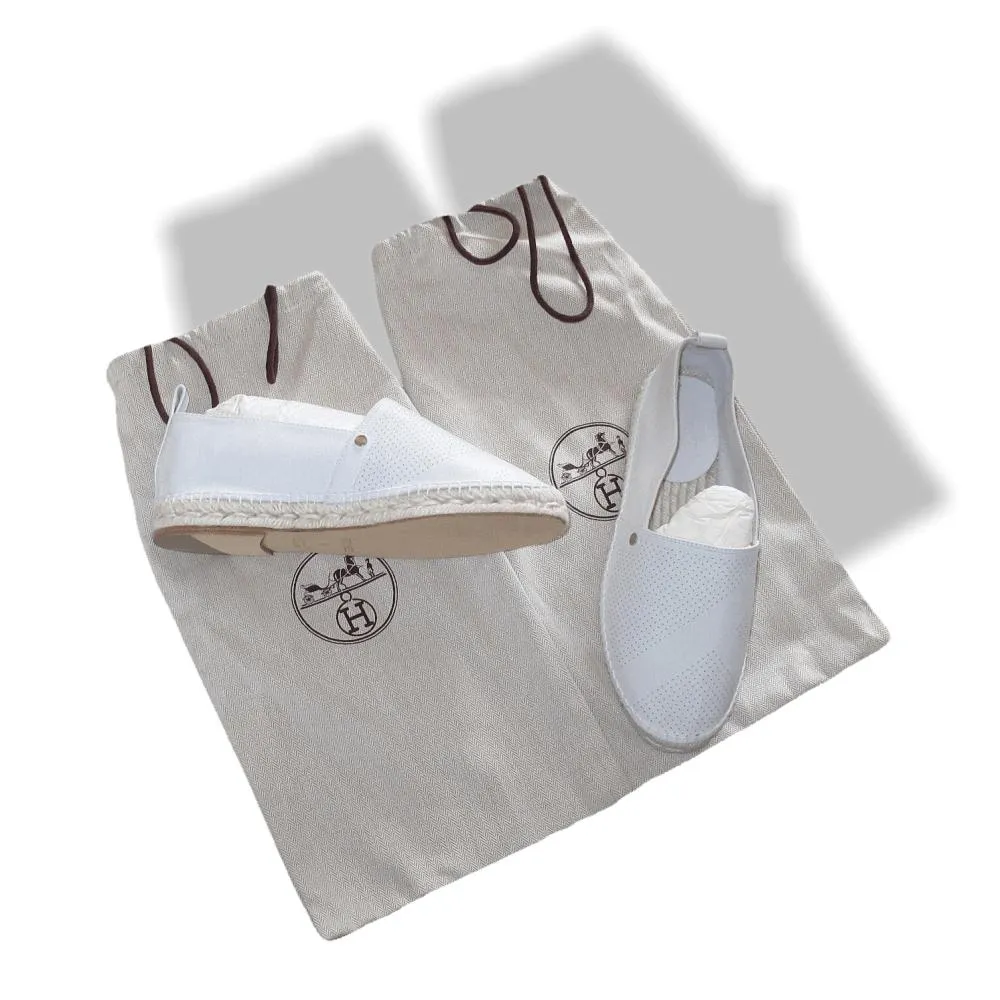 Hermes White Perforated Lambskin Nappa Eusebio Espadrilles Sneakers Unisex Shoes Sz39 New!