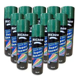 Hichem Quick Dry Super Enamel Spray Paint 12 Cans - Bottle Green