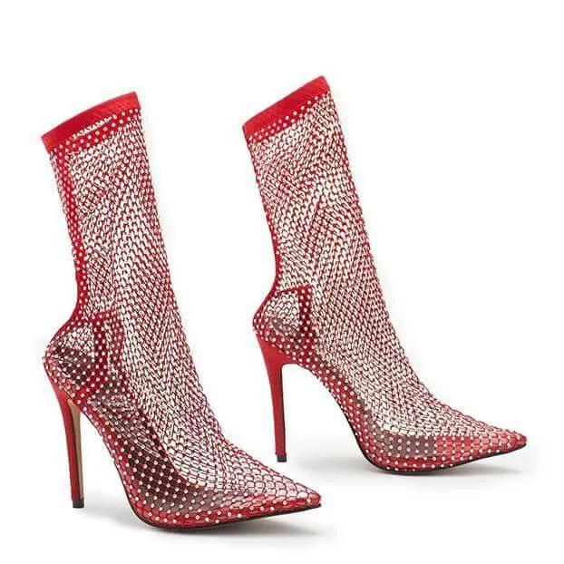 Hollow Sequin Fishnet Boots