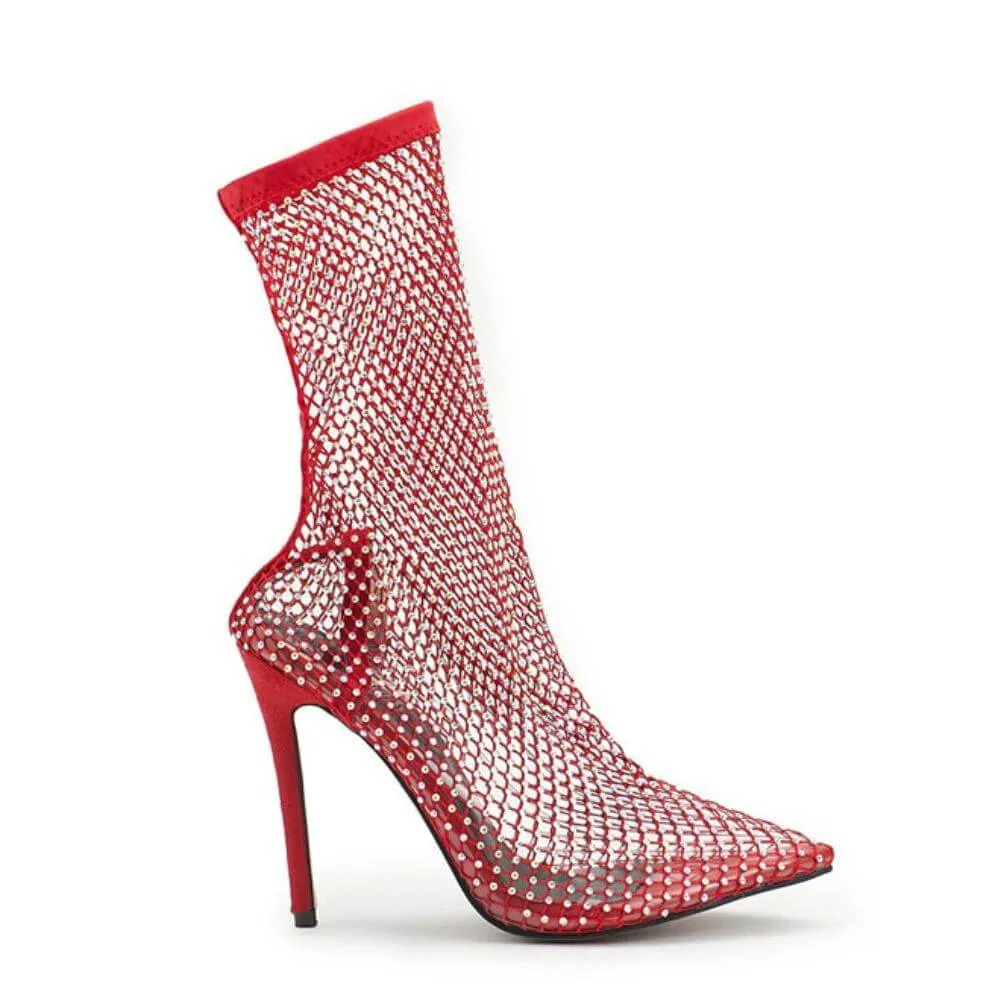 Hollow Sequin Fishnet Boots