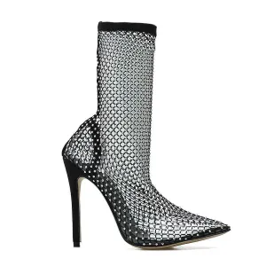 Hollow Sequin Fishnet Boots