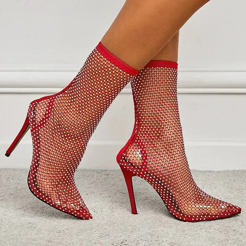 Hollow Sequin Fishnet Boots