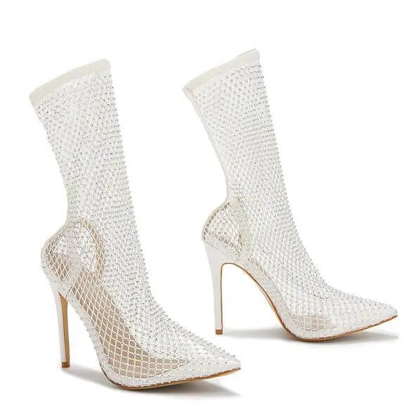 Hollow Sequin Fishnet Boots