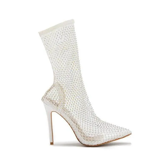 Hollow Sequin Fishnet Boots