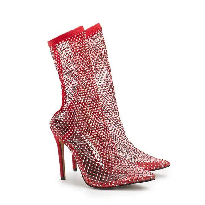 Hollow Sequin Fishnet Boots
