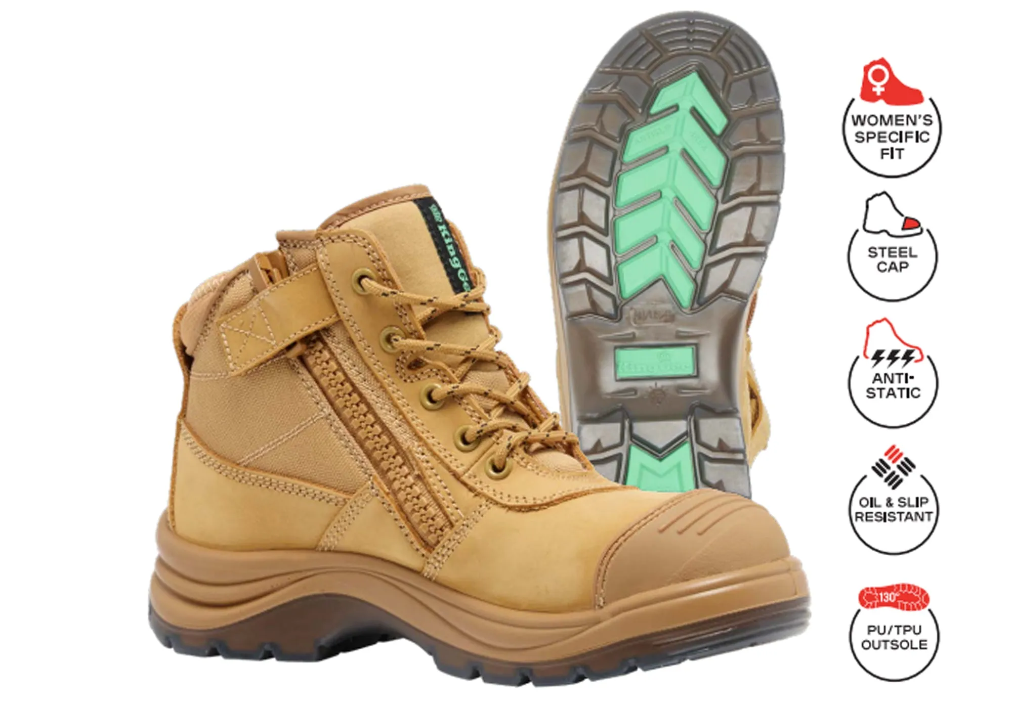 KingGee Tradie Womens Zip Lace Steel Cap Work Boots