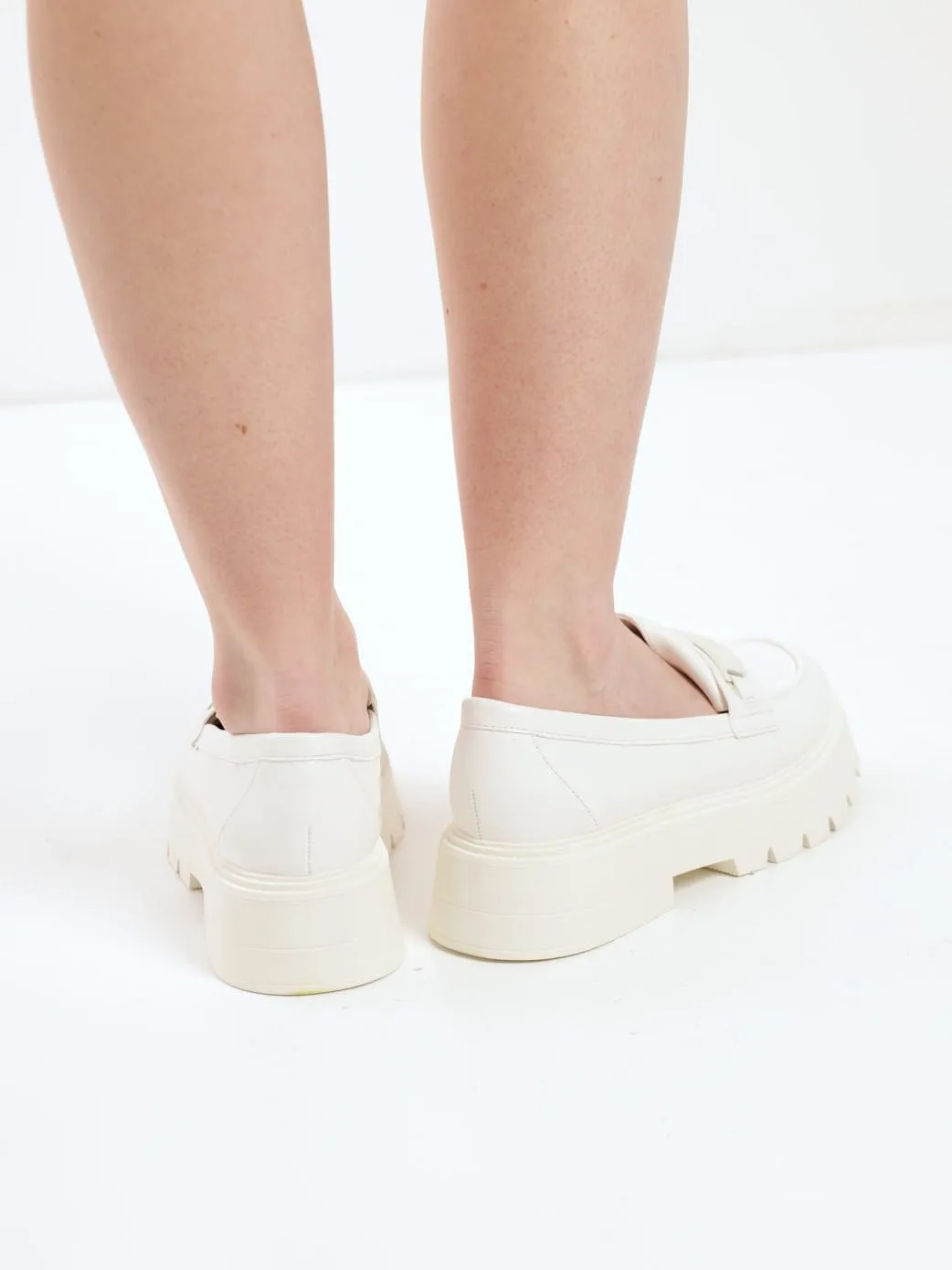 Ladies Izzy Chunky Lug Sole Loafer - White