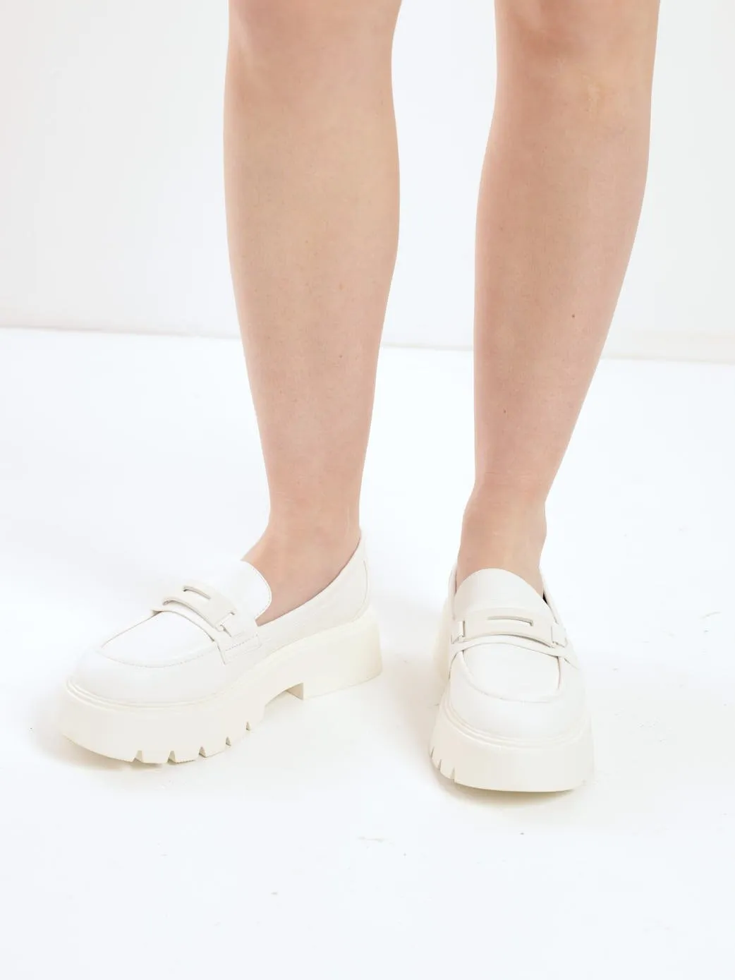Ladies Izzy Chunky Lug Sole Loafer - White