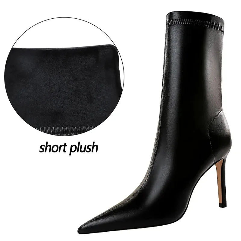 Leather Boots Women Ankle Boots Autumn Winter Boots Women High Heels Short Boots Ladies Booties