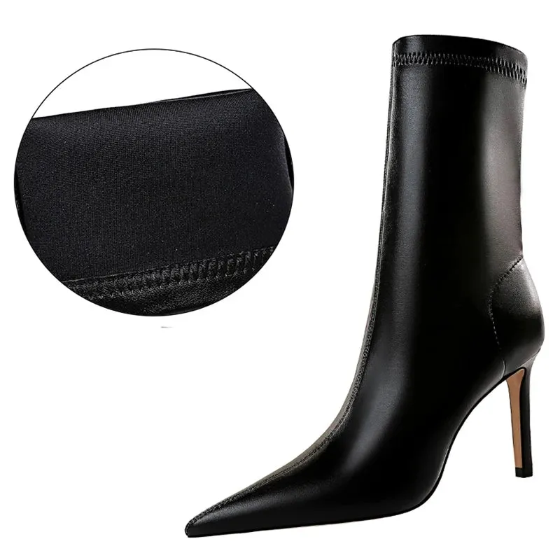 Leather Boots Women Ankle Boots Autumn Winter Boots Women High Heels Short Boots Ladies Booties