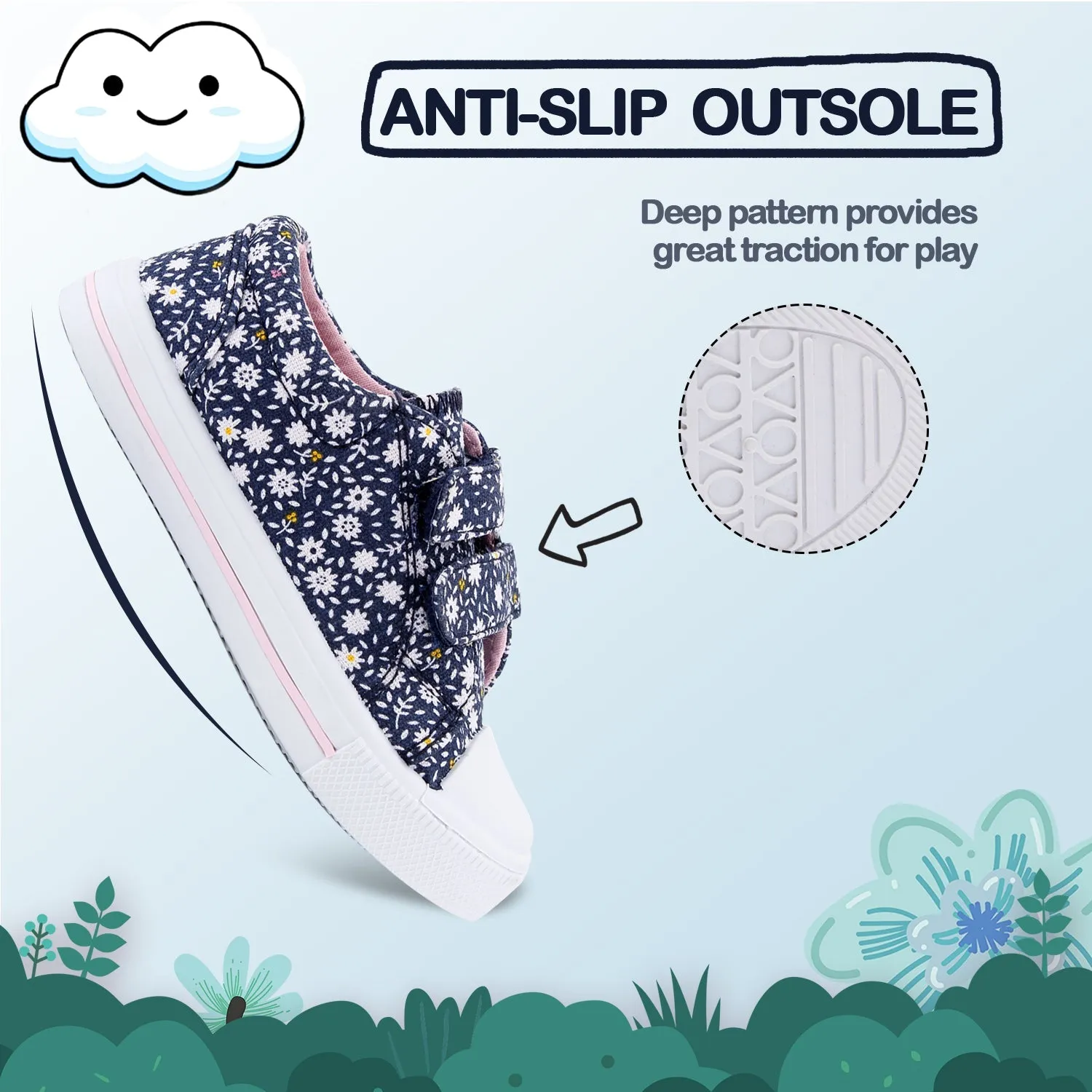 Light Blue Floral Hook And Loop Sneakers