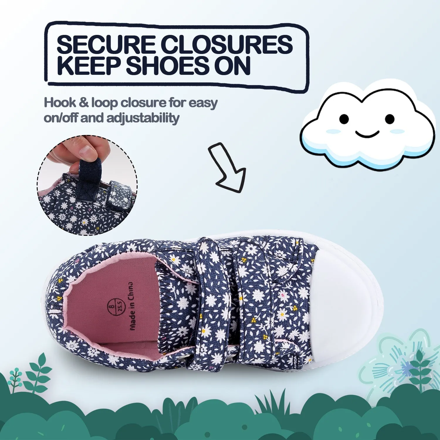 Light Blue Floral Hook And Loop Sneakers