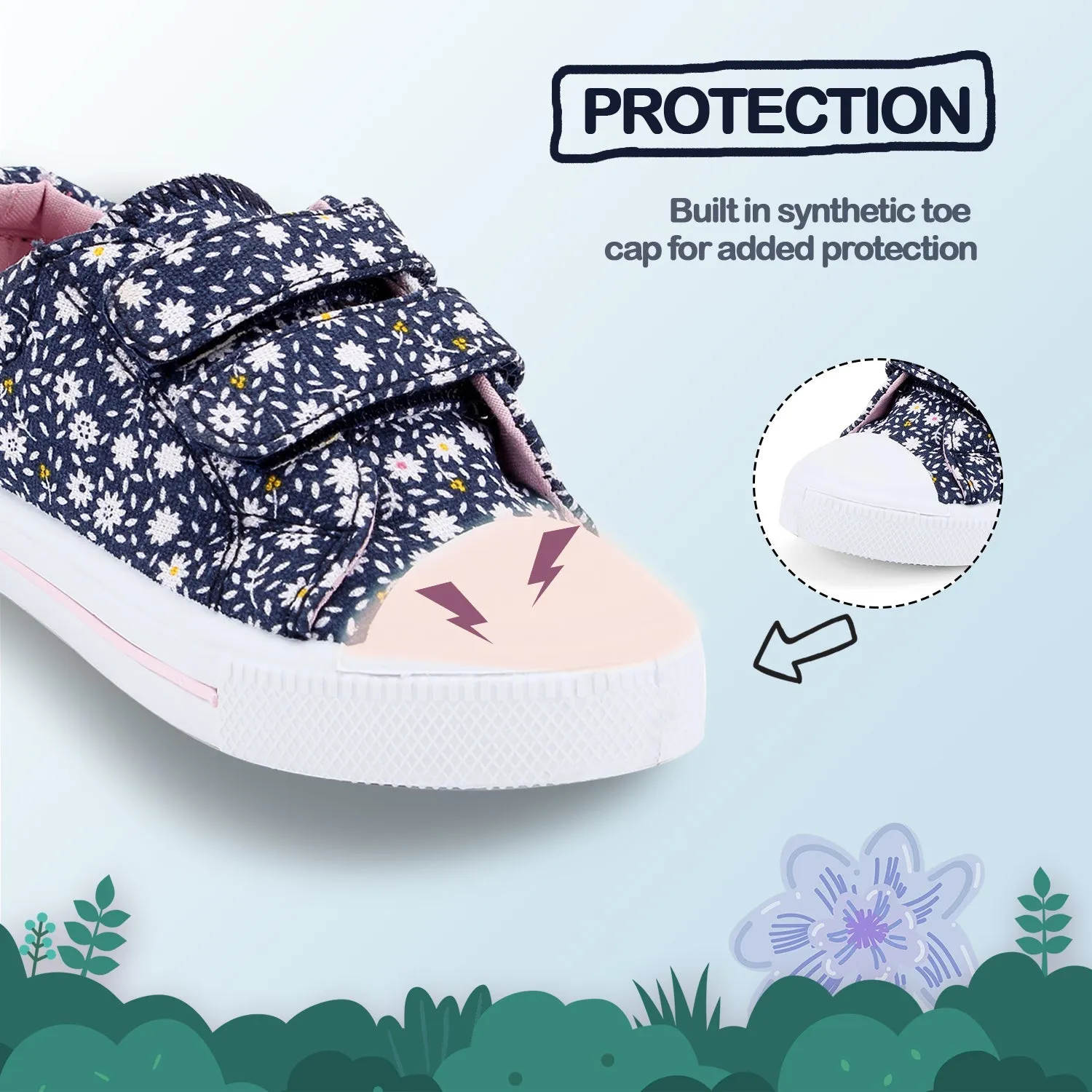 Light Blue Floral Hook And Loop Sneakers