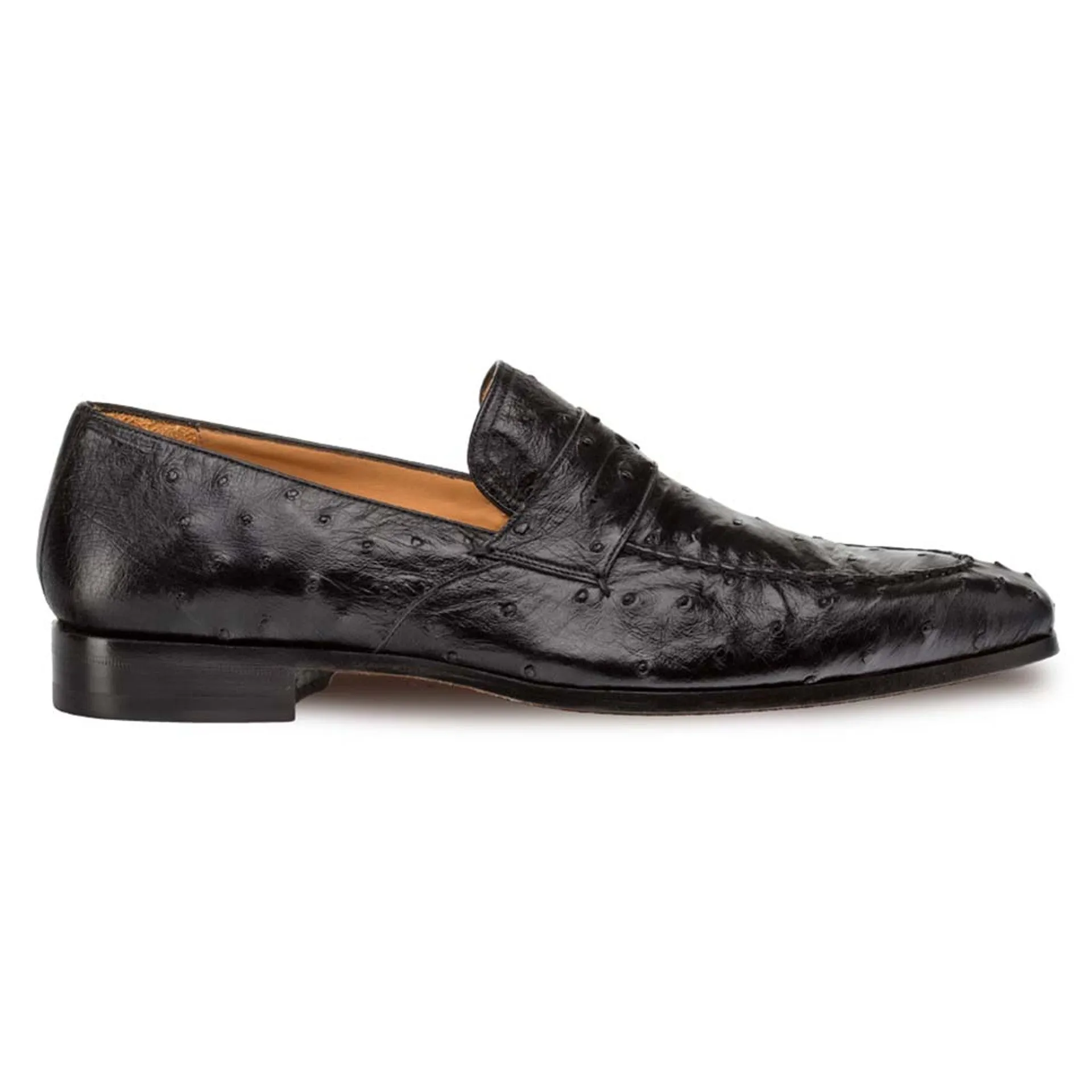 Lisbon Black Genuine Ostrich Men’s Classic Slip On By Mezlan Made in Spain Brand