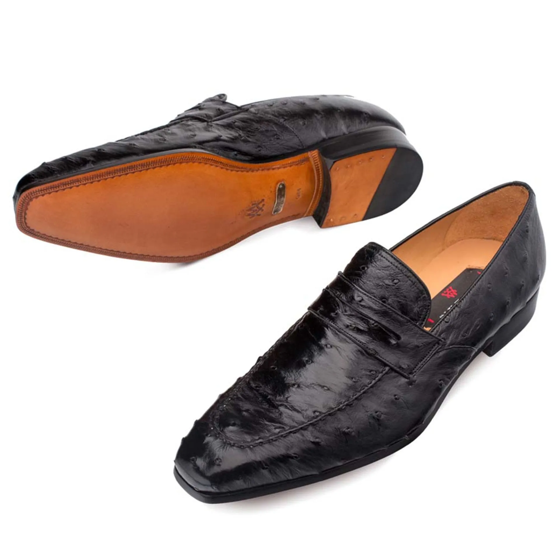 Lisbon Black Genuine Ostrich Men’s Classic Slip On By Mezlan Made in Spain Brand