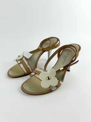 Louis Vuitton White Multicolour Monogram Ankle Strap Heels Sandals