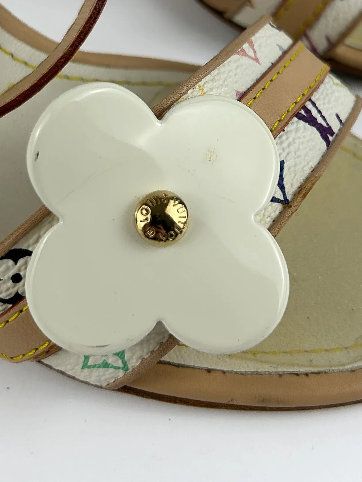 Louis Vuitton White Multicolour Monogram Ankle Strap Heels Sandals