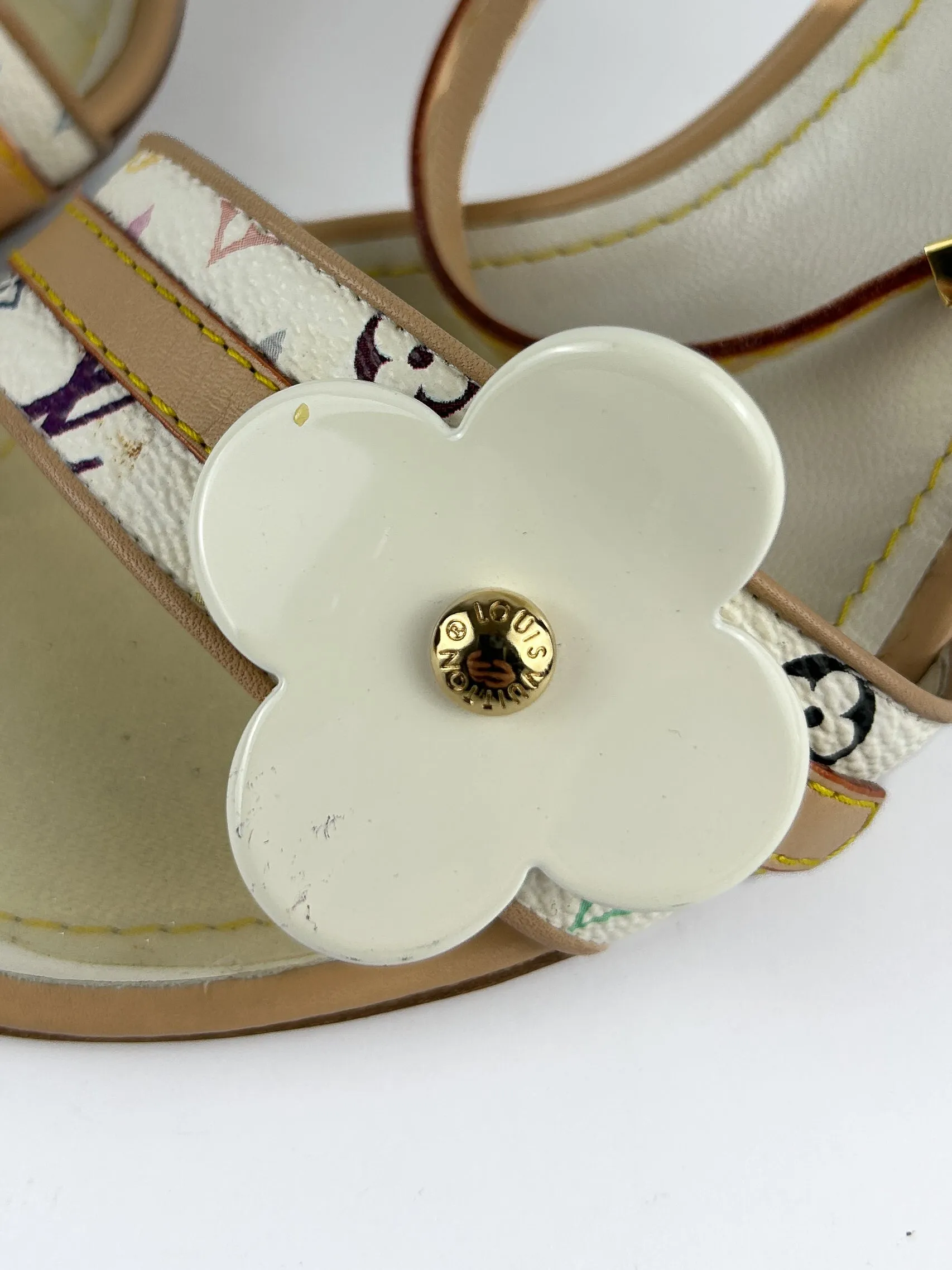 Louis Vuitton White Multicolour Monogram Ankle Strap Heels Sandals