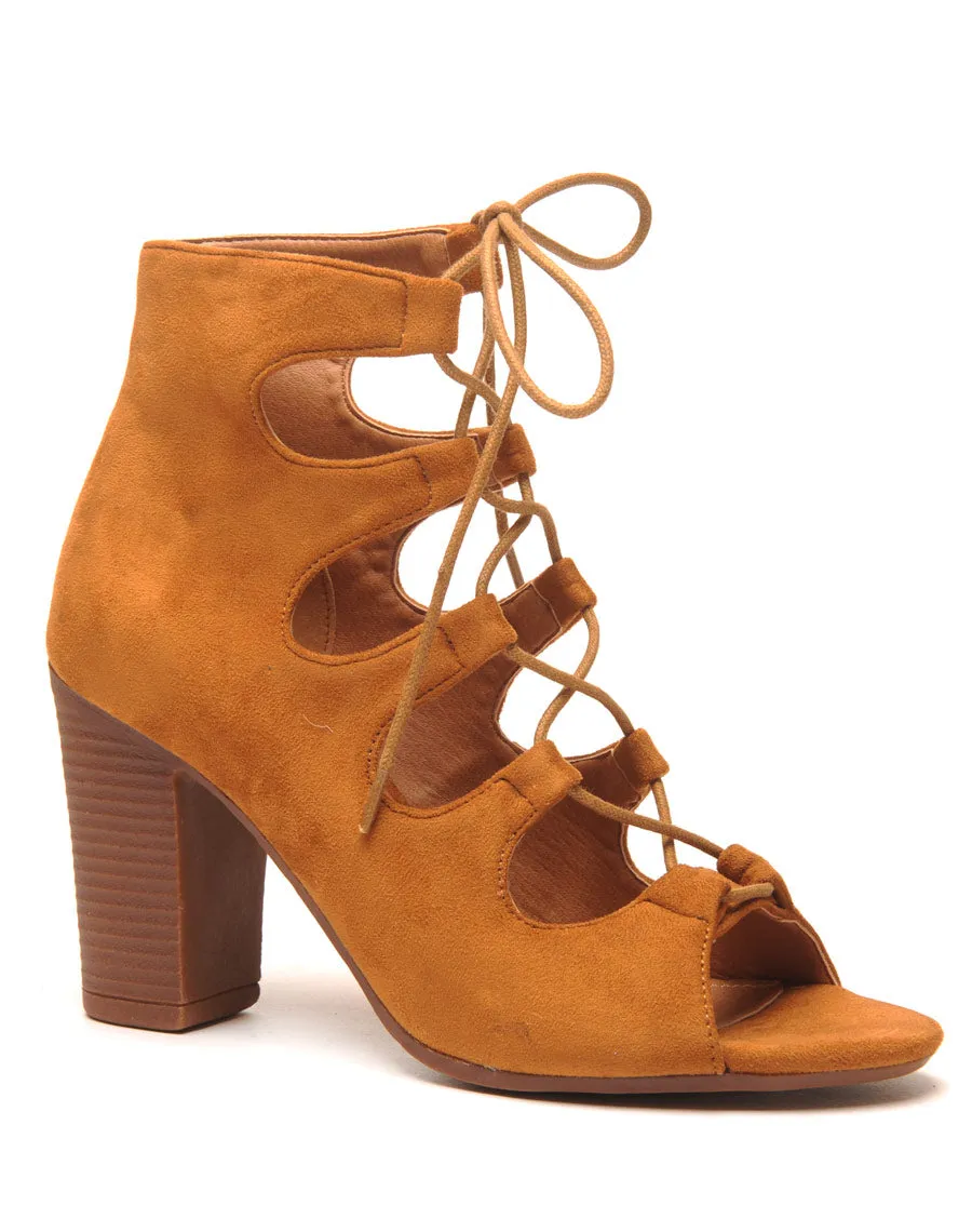 Low boots camel à bout ouvert